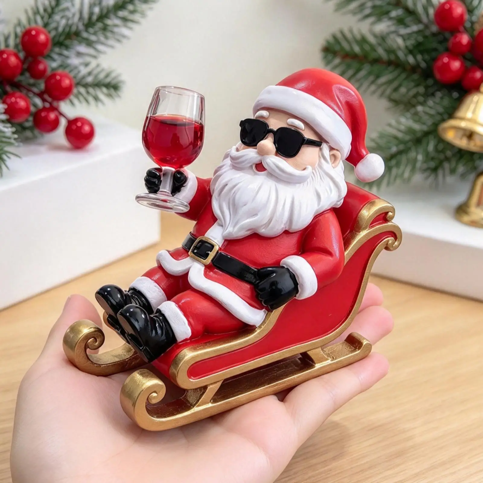 Christmas Santa Figurines Christmas Santa Sleigh Statue Decor Festival Desktop Sculpture For Indoor Home Apartment Desk Mantel