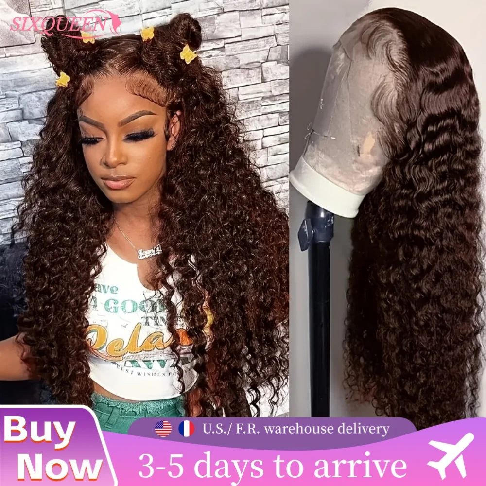 

Deep Wave Chocolate Brown Lace Front Wig 100% Human Hair Water Wave 13x6 13x4 220% Density Curly Lace Frontal Wigs Pre Plucked