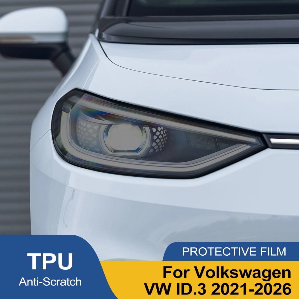 TPU PPF Autoscheinwerfer-Schutzfolie für Volkswagen ID.3 2021-2026 Rauchschwarz Vorgeschnitten Kratzfeste Scheinwerfer-Vinylfolie