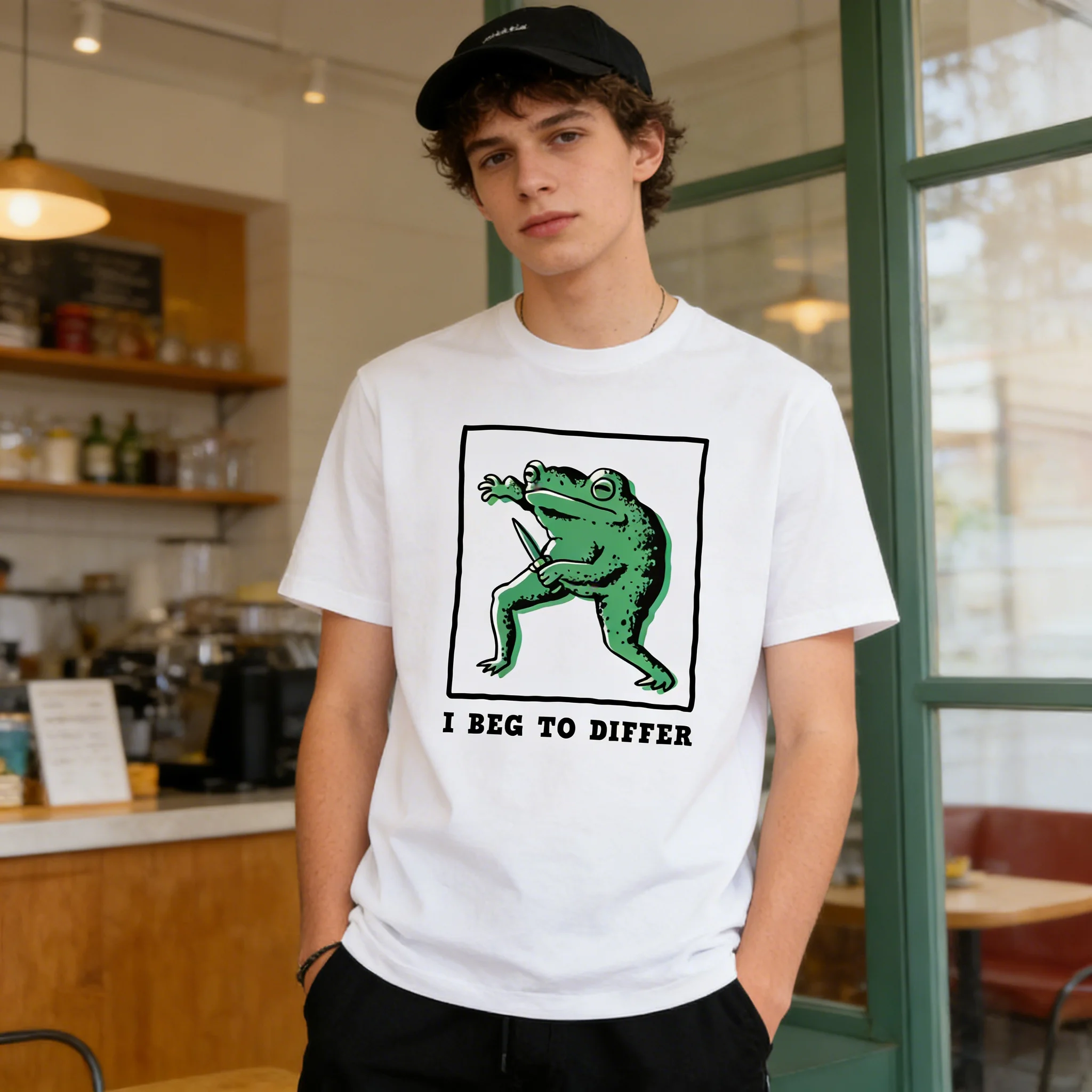 

2026 New 'I Don't Agree' Fun Frog Print High Quality Unisex Short Sleeve Crew Neck Plus Size Loose Fit T-Shirt