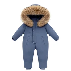 RAISE -30 Degree Russian Winter Kids Boy Jumpsuit Waterproof Real Fur Children Winter Overalls 1-5 Years Infant Baby Boy Rompers