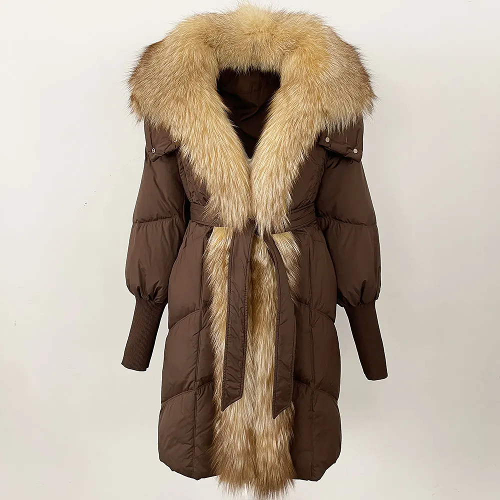 

Down Jacket Women Winter Autumn Women Real Fur Collar Natural Fox Fur Coat Female Thick Hooded White Duck Down Coat Overwear