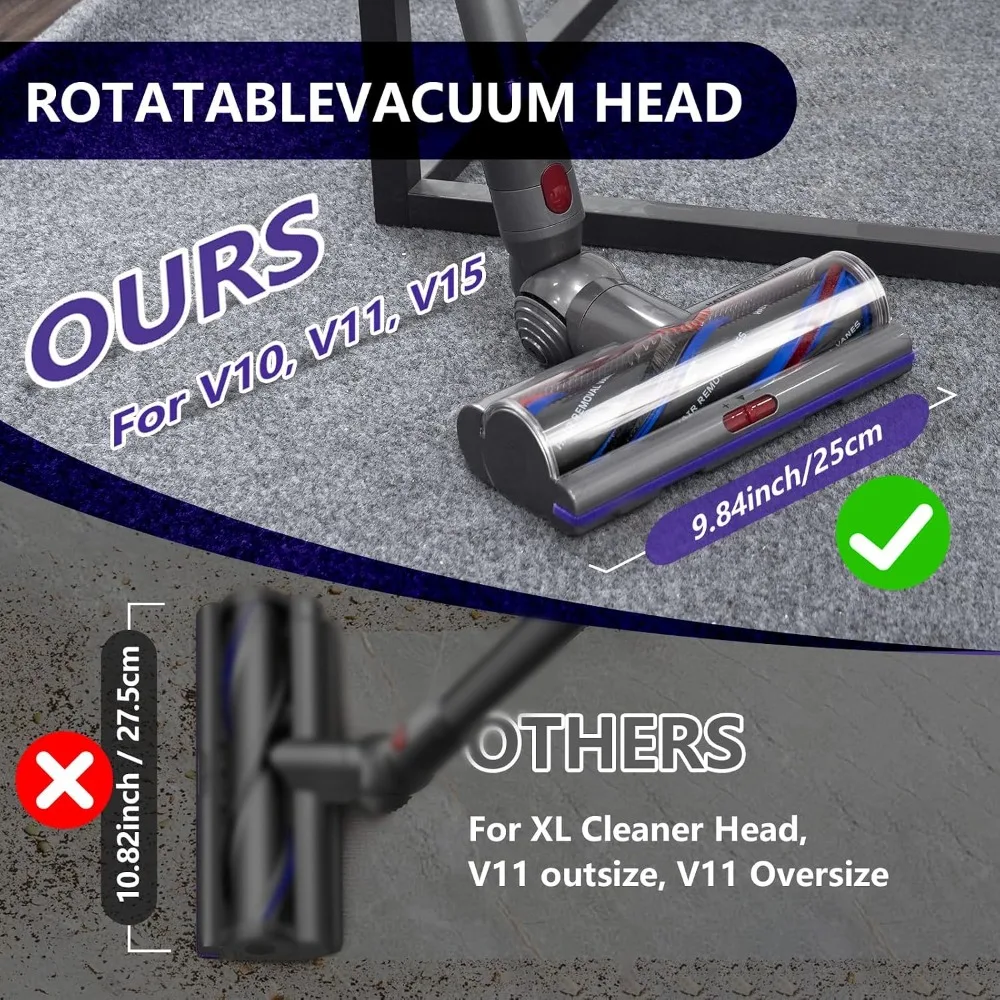 High Torque Vacuum Head for Dyson V8 V10 V11 V15, Anti-Tangle, Adjustable Suction, 9.84in - view 3
