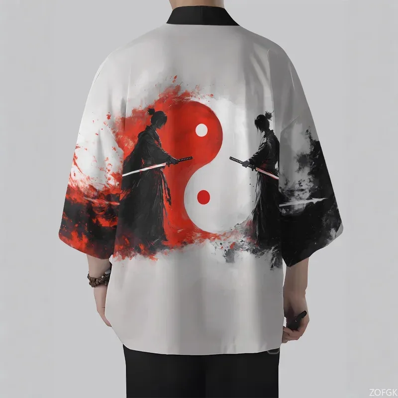 Kimono estivo Camicia sette quarti stampata in 3D, abito taoista, cardigan, top ampio da uomo e da donna