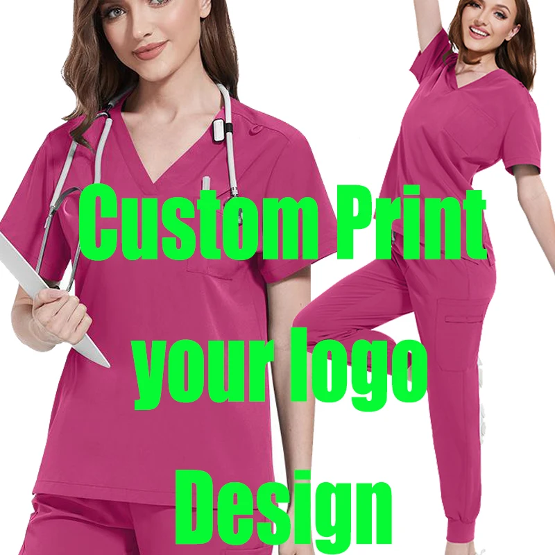 Custom Print Logo Uniform Design Scrub Sets Unisex Clinic  Teeth Pet Workwear Nursing Grooming Work Suits Medical Doctor Outfit