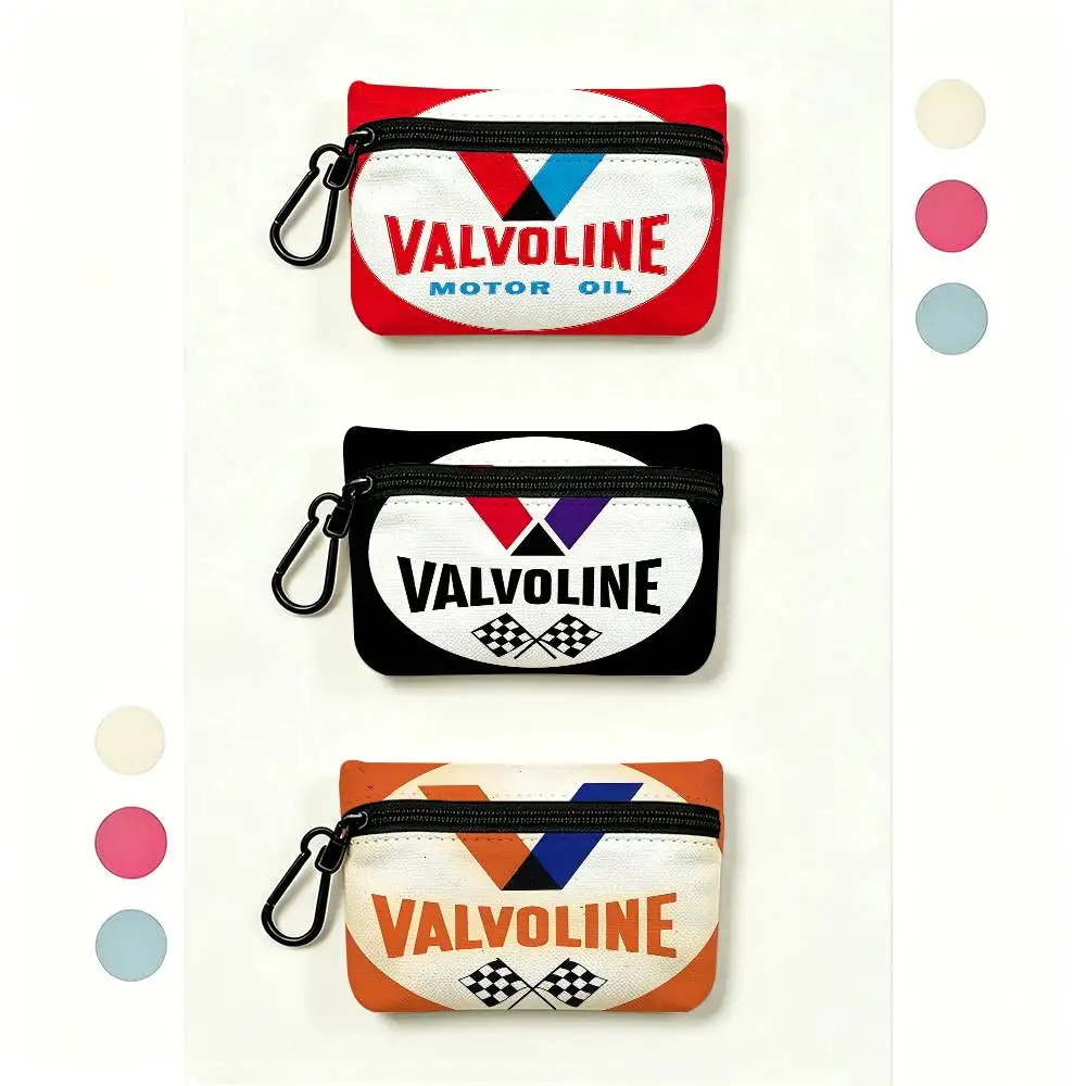 V-valvoline logo Lightweight Oxford Fabric Coin Purse Carabiner Hook Design Mini Card Key Organizer Bag
