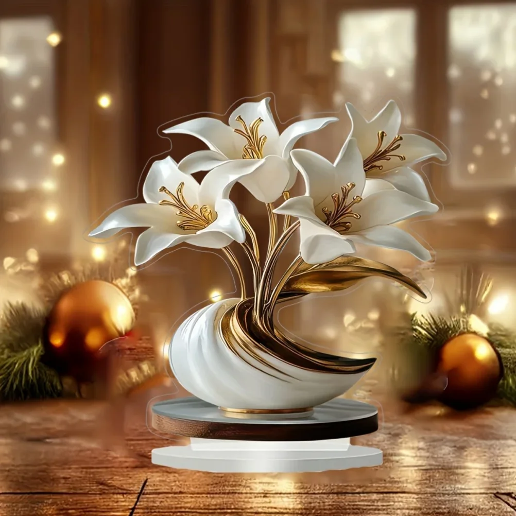 

2D Acrylic Flat Gift Luster Lily Atmosphere Artifact Light Luxury Floral Decoration Crafts Home Living Room Christmas Scene Arra