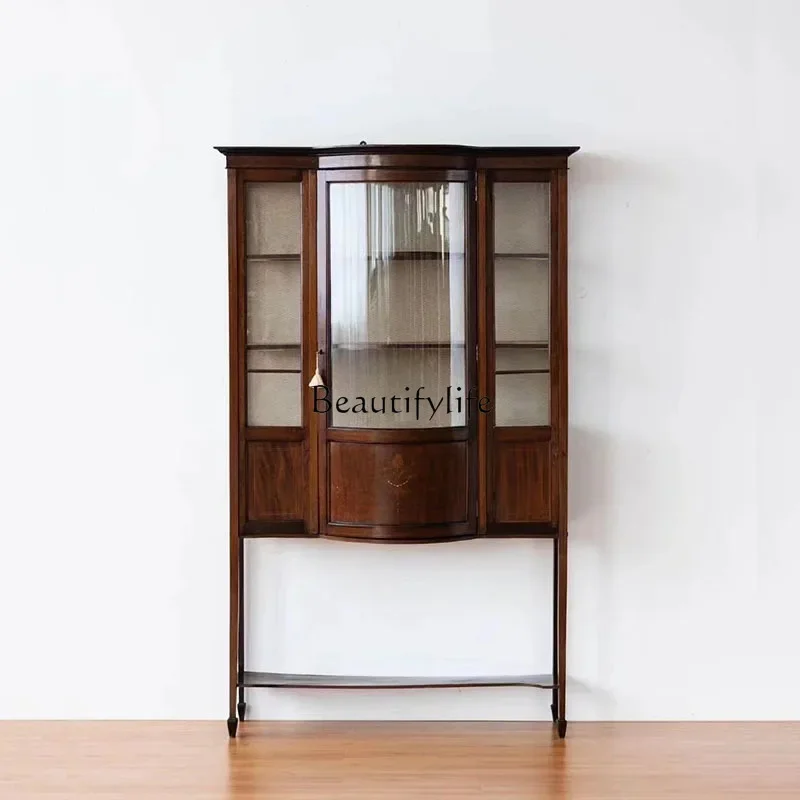 

44American solid wood antique dining side cabinet retro glass locker