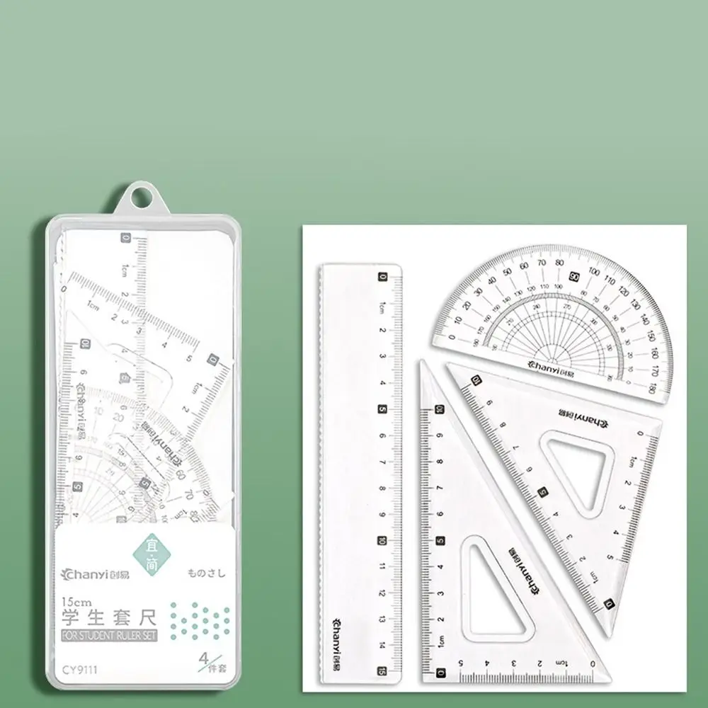 Règle triangulaire droite multifonctionnelle simple, ensemble de rapporteur, règle de dessin transparente 4 en 1, règle de proximité de style INS, bureau