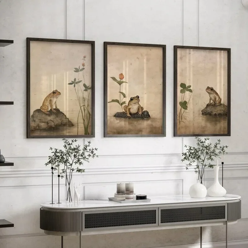 Large-sized 1pc frameless Canvas Painting Matsumoto Hoji Style Vintage Japanese Ukiyo-e Frog Zen Animals Poster Canvas Painting