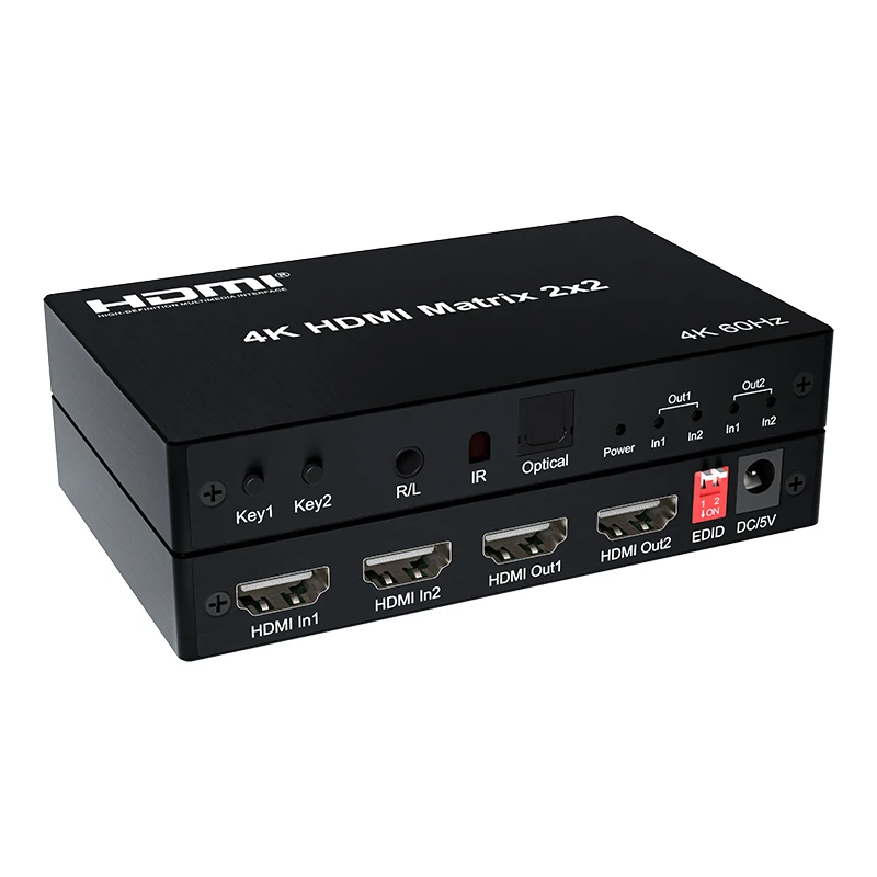 4K 60Hz 2x2 HDMI Matrix Switcher 2 In 2 Out HDMI Switch Splitter Audio Extractor Video Converter for PS4 Laptop PC To TV Monitor