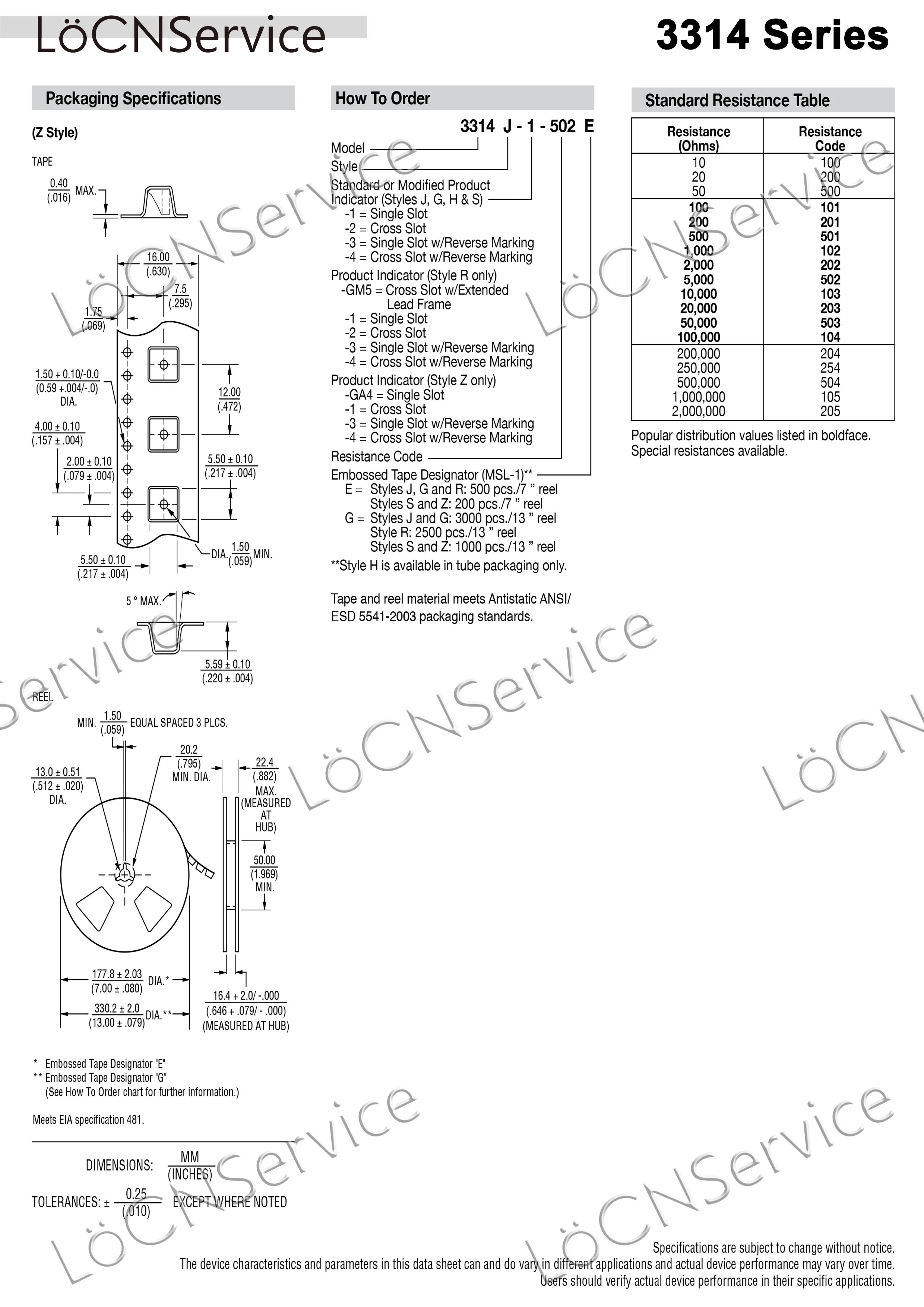 60 قطعة 500 قطعة 100% الأصل بورنز 3314 جرام 4*4 100R 200R 500R جودة عالية التشذيب الجهد 3314G-1-101E 3314G-1-201E 501E