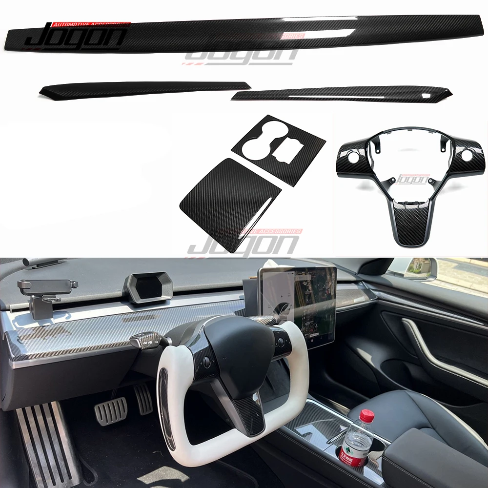 

Carbon Fiber Car Steering Wheel Frame Control Dashboard Interior Side Door Panel Cover Trim For Tesla Model 3 Y 2021-2023