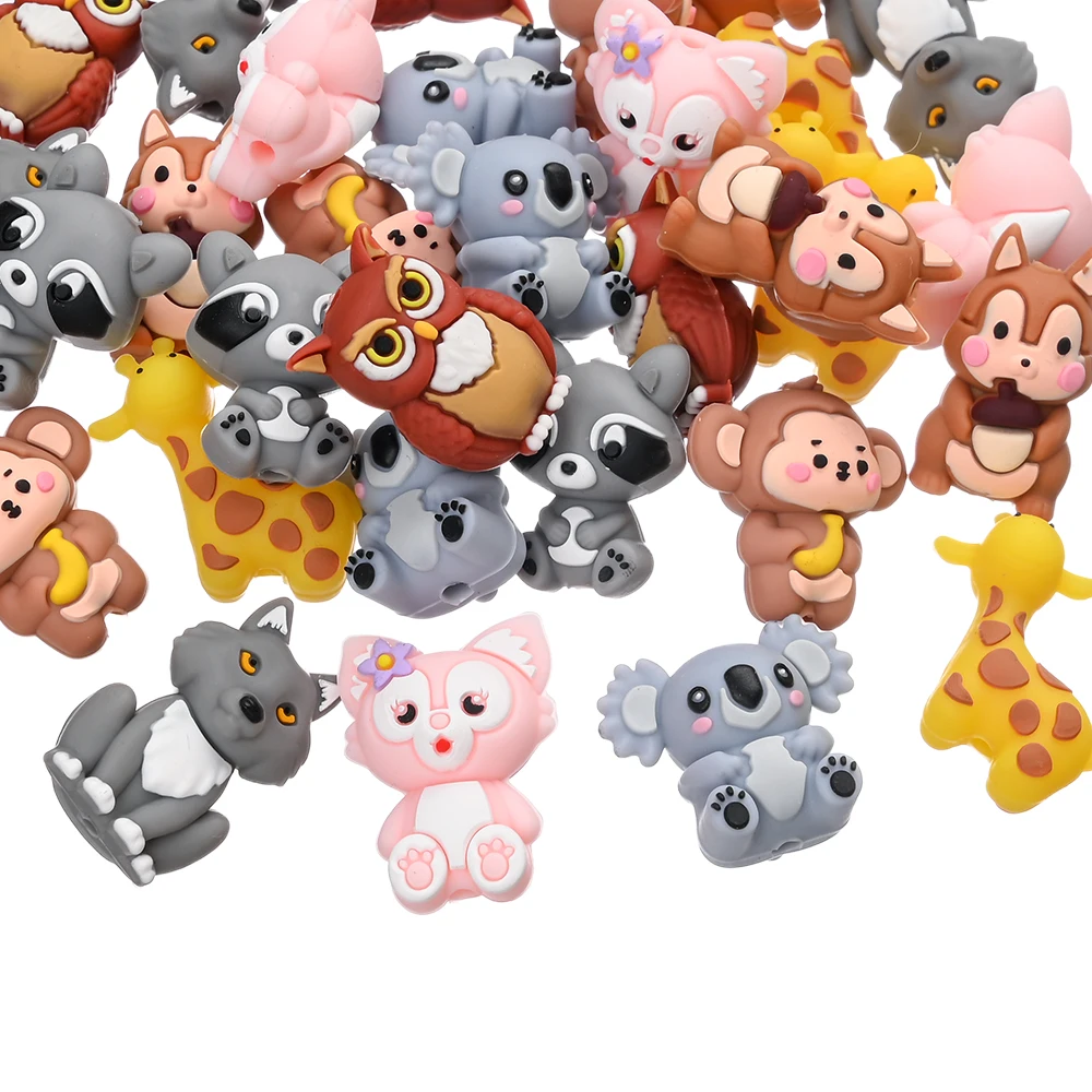 8Pcs 3D Silicone Beads Cute Giraffe Owl Animals Teether Beads Stereo Loose Beads for DIY Pacifier Chains Clips Bracelet Teething view 3