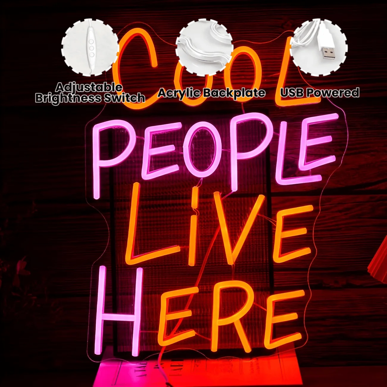 Cool People Live Here Neon Sign for Bedroom, Party,Home Decoration,Plastic Material, Easy Wall Mounting,Wall Decor