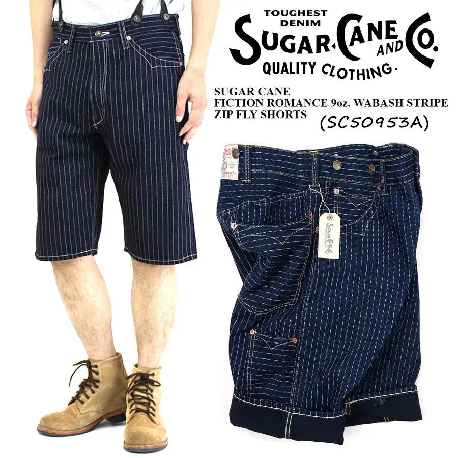 SUGAR CANE 90s WABASH discharge suspenders Early railroad striped shorts