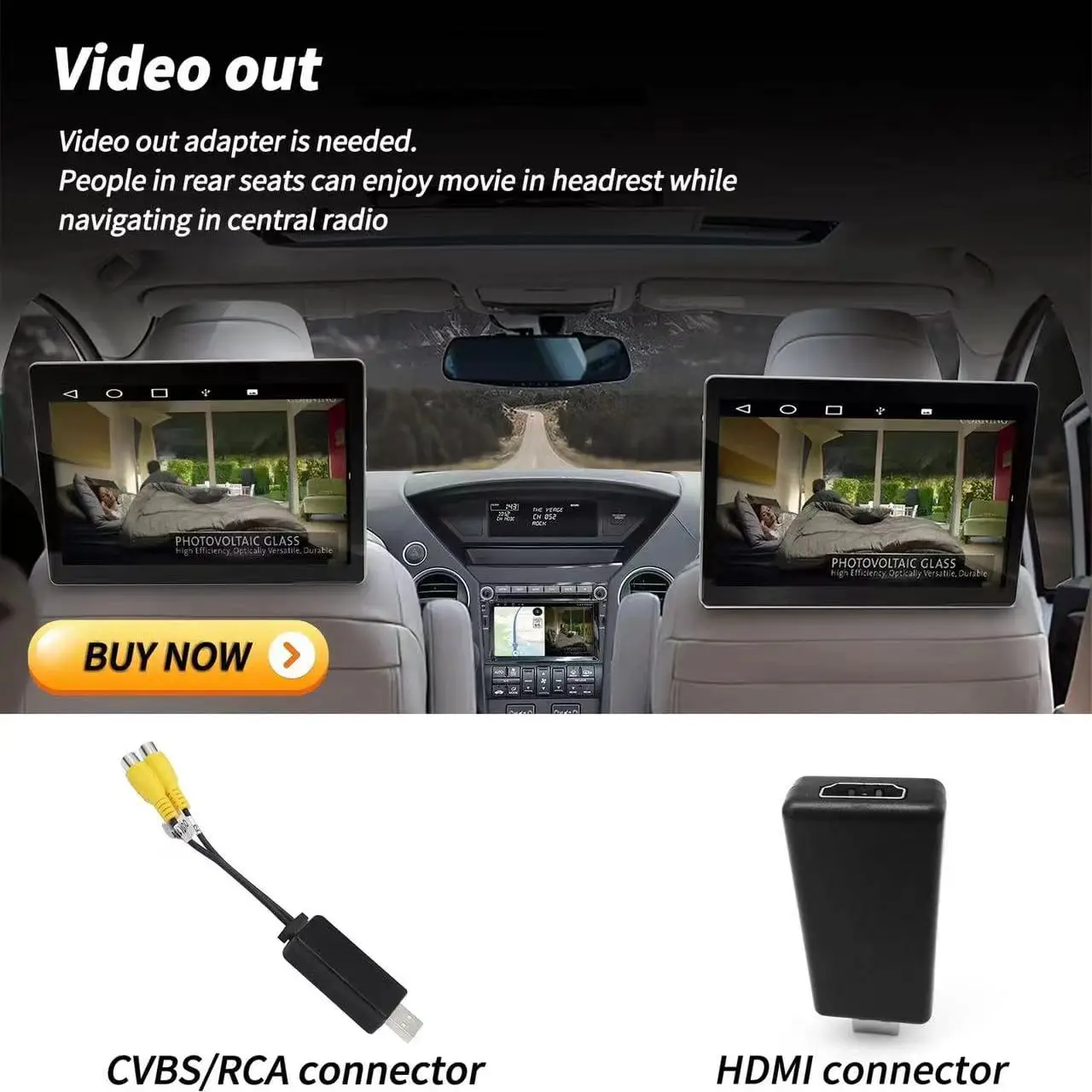 

USB to CVBS RCA AV Video Out Adapter, USB to HDMI Converter from Car Android Multimedia Radio to Headrest and Roof Mount Monitor