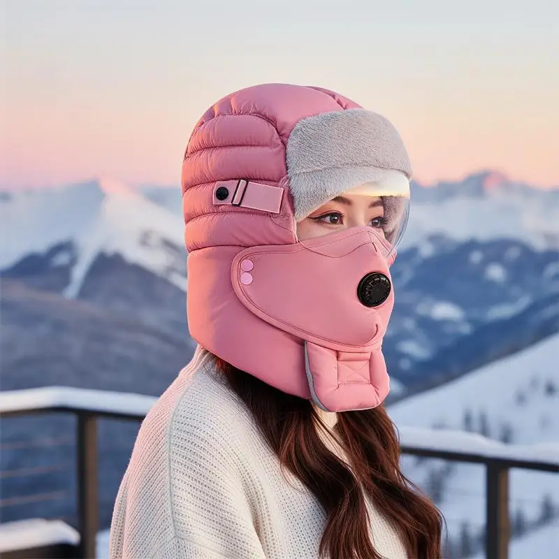 Winter-Wärmekopfbedeckung Winddicht Verdickter Ohrenschutz Nackenabdeckung Schutzbrille Mütze Unisex Thermische Outdoor-Motorradmütze – Detail 1