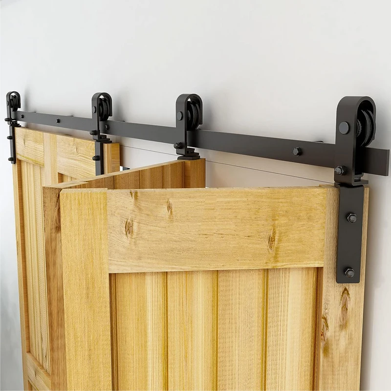 Tsmst-bi-folding Deslizante Celeiro Kit de Hardware Slide Silencioso Trilha Preta Rolo j Forma sem Porta Portas 3.38ft