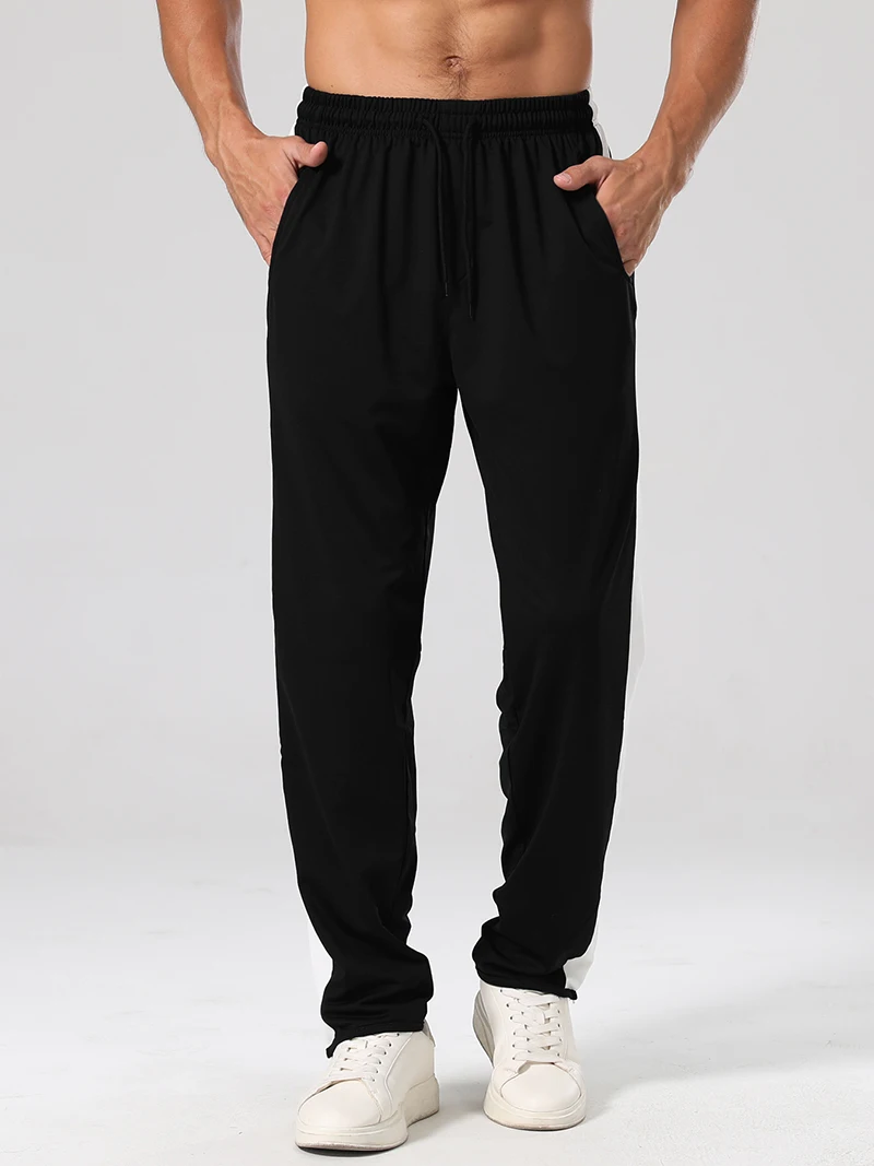 Herren-Freizeithose für Frühling/Herbst, gerader Schnitt, Seitenstreifen, elastischer Bund mit Kordelzug, Reißverschluss am Knöchel, normale Passform, für den täglichen Sport- und Freizeitgebrauch – Detail 3