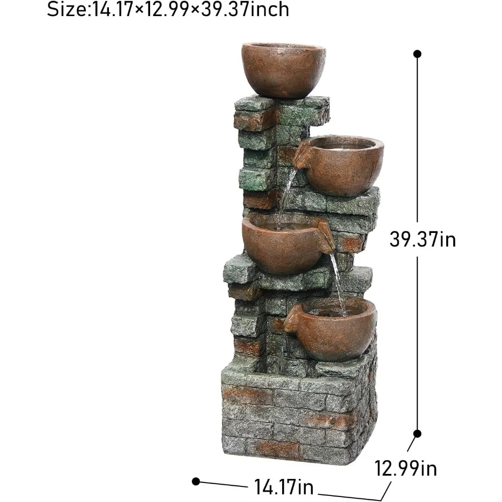 39.37 بوصة ارتفاع نافورة حديقة المياه في الهواء الطلق 5 طبقات وعاء متتالي وأحجار مكدسة شلال مياه ميزة وعاء داخلي زارع وات