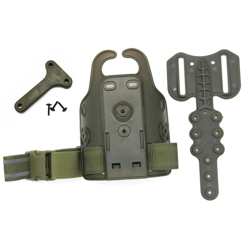 Green Gun Holster Leg Drop, Platform Leggings Adapter, Dual Strap Leg Shroud, Small Tactical Plate with Harness