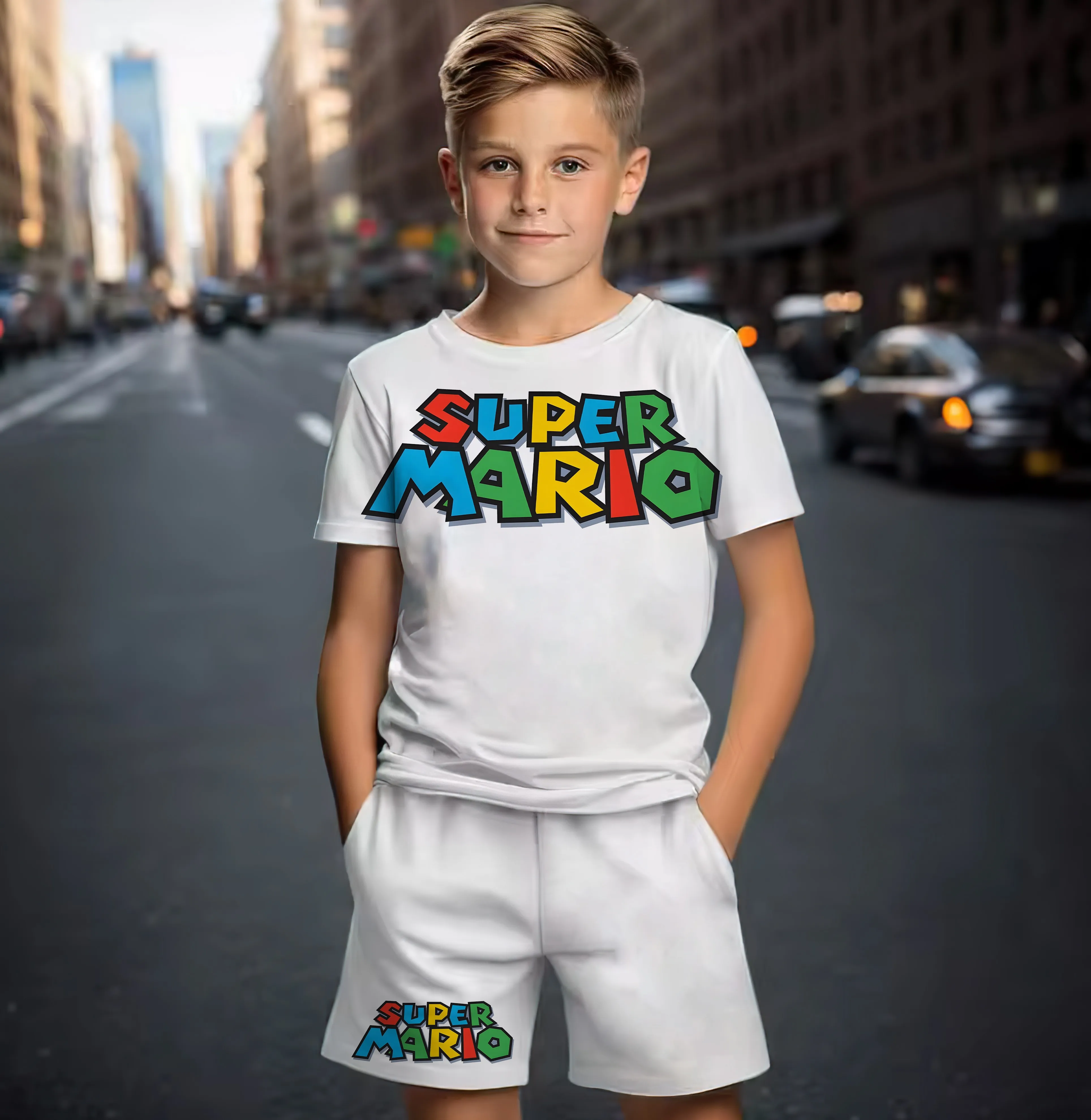 New Fashion Boys and Girls Summer Cartoon Pattern T-Shirts Shorts Matching Clothing 3D Printed Clothing Children\'s 2-Piece Set