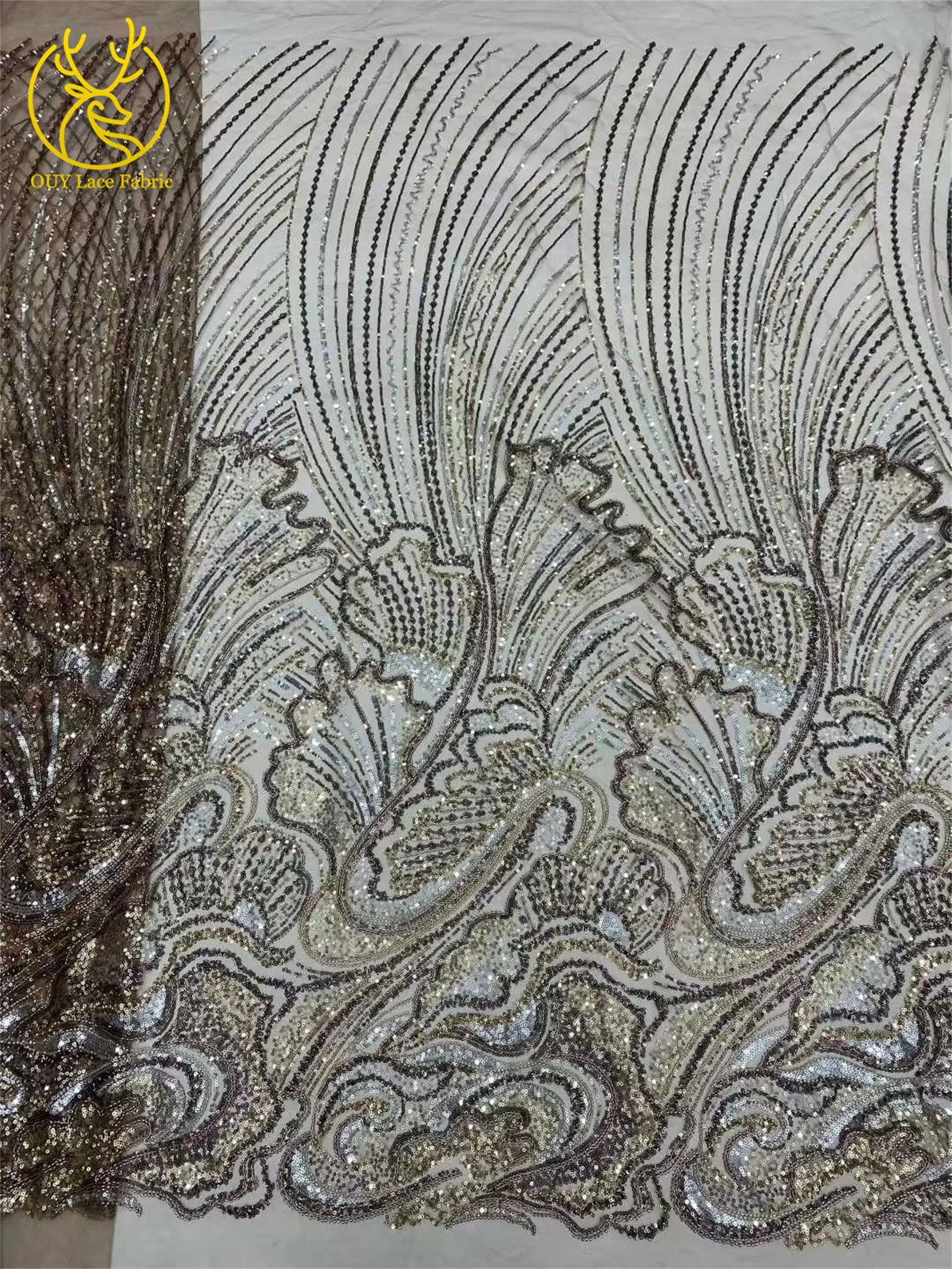2026 Afrikanischer Perlen-Pailletten-Spitzenstoff, hochwertiger nigerianischer Tüll-Spitzenstoff, geeignet für Hochzeitskleid-Nähmaterial, 5 Yards – Detail 15