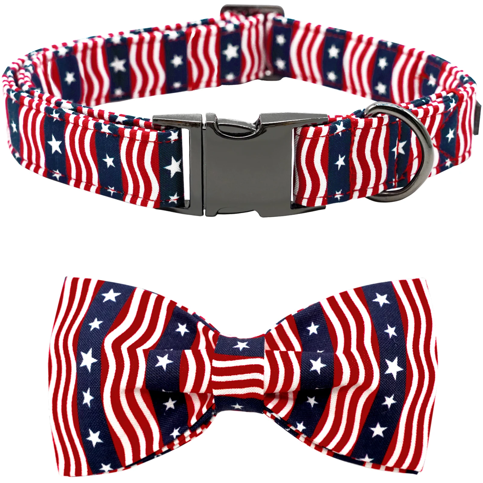 

American Flag Dog Collar 4 of July Dog Bow Collar Heavy Duty Adjustable Patriotic Dog Collar with Bowtie for Medium Dogs Pet