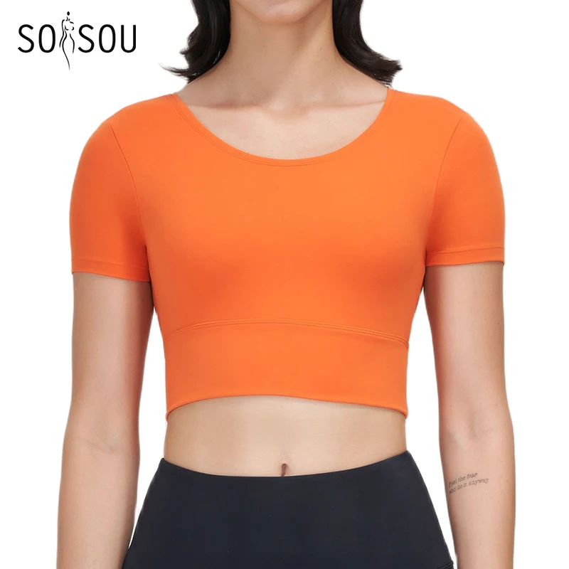 SOISOU Nylon Gym Bra Top Women Yoga Sport Shirts Crop Top Tight Elastic Breathable Chest Pad Removable Womens Clothing 6 Colors