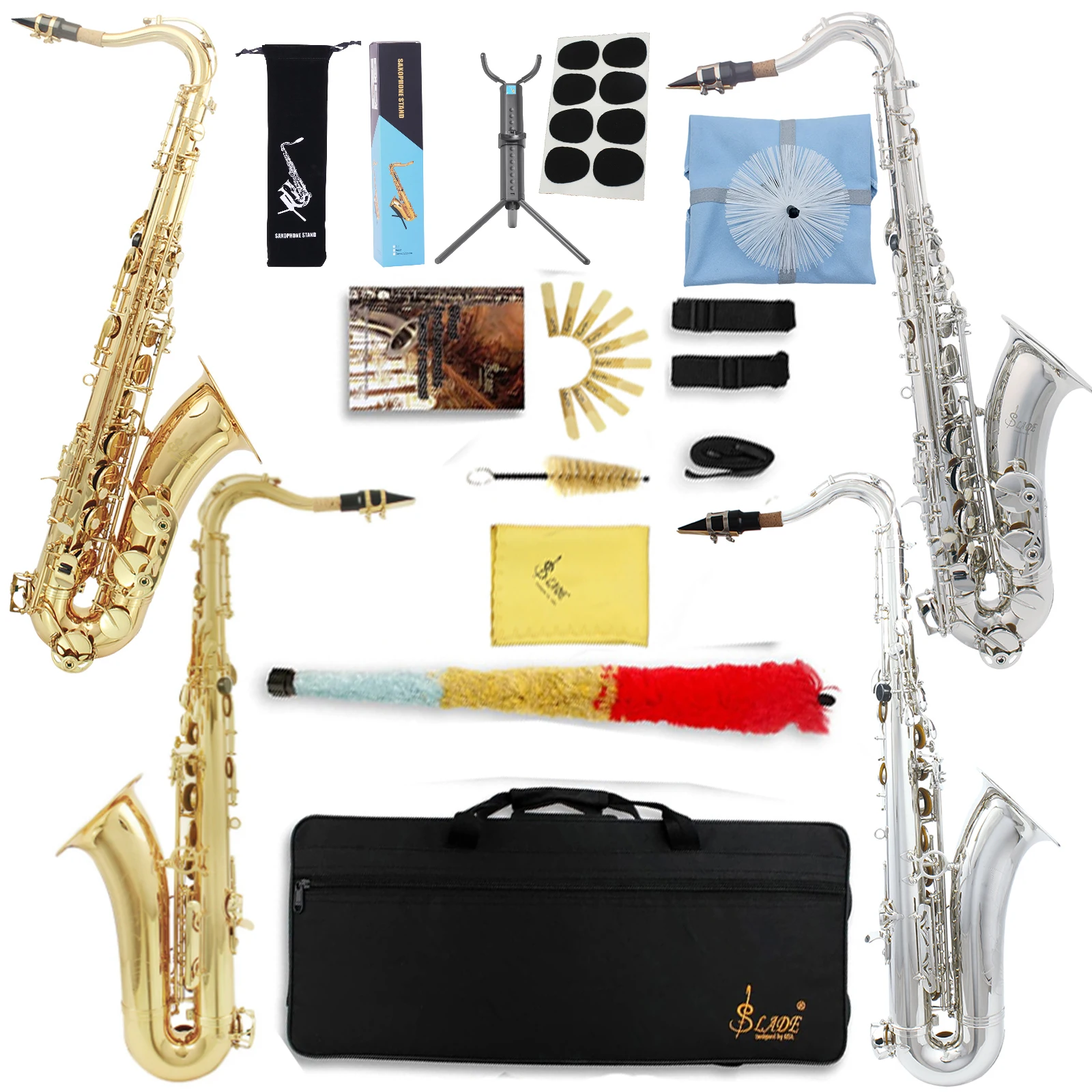 

Professional Bb Tenor Saxophone Brass Lacquered Gold B Flat Sax Musical Woodwind Instrument With Case Mouthpiece Accessories