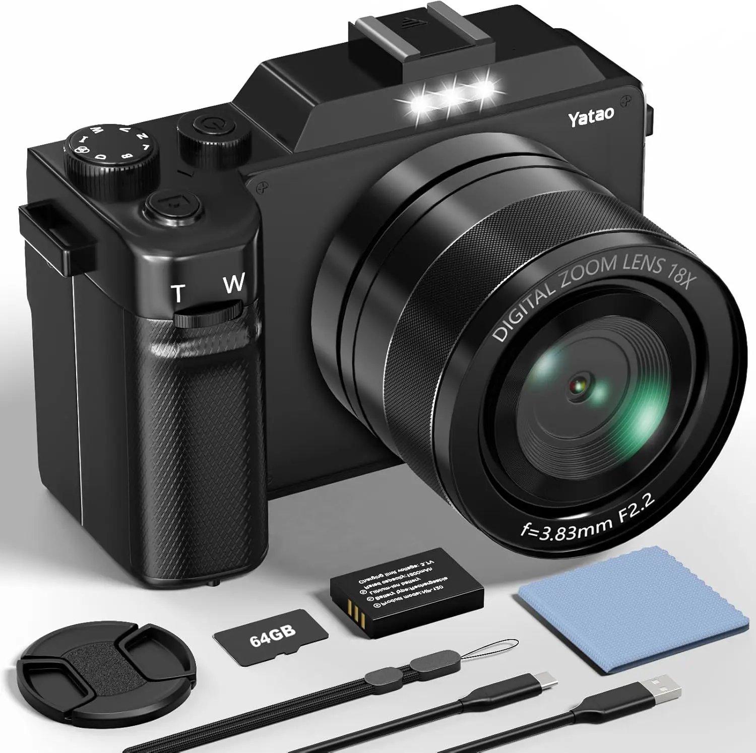 64MP WiFi Digital Camera with 4K/5K Vlogging Kit, Dual Front/Rear Cameras for YouTube Selfies, Includes 64GB Card