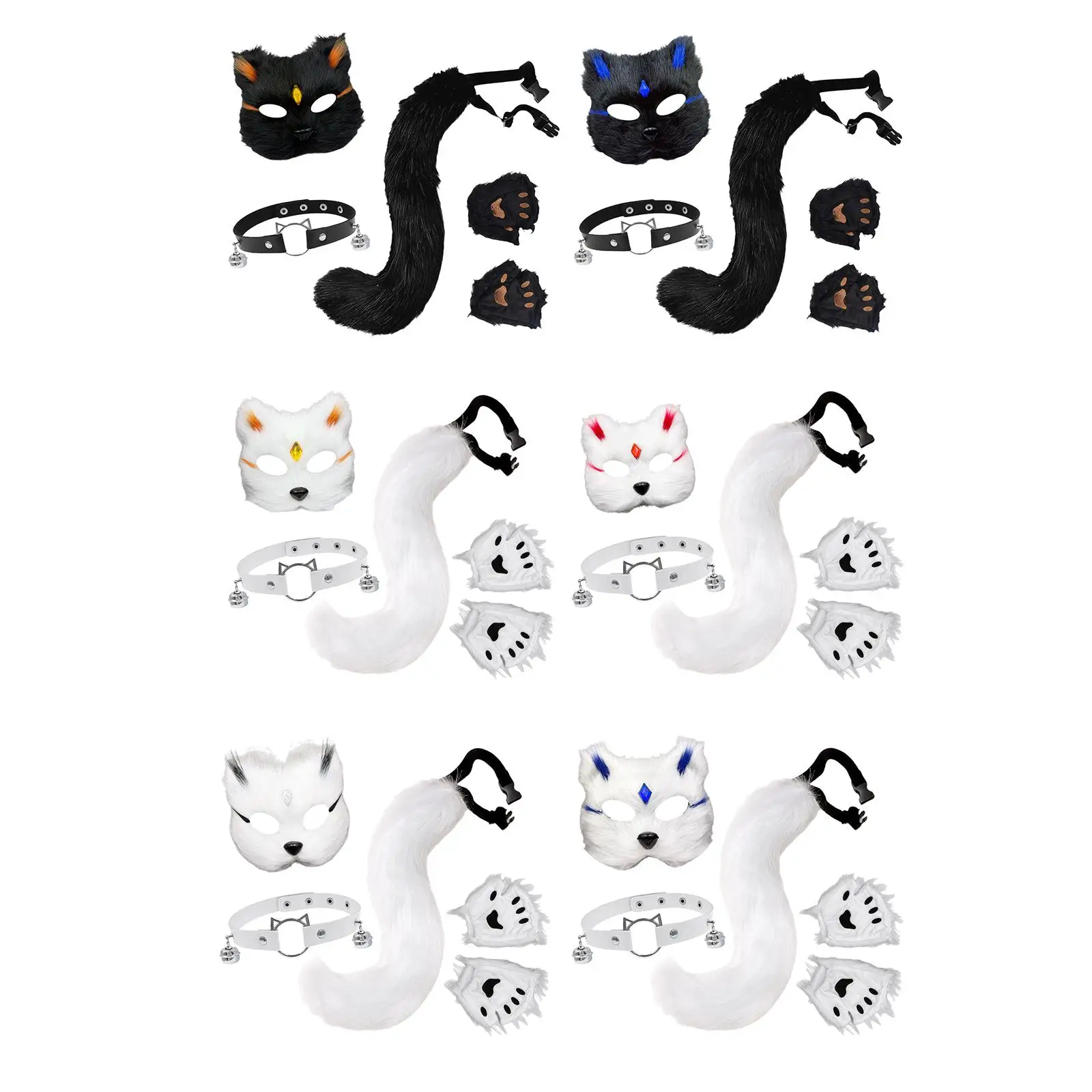 Set kalung ekor kucing dan rubah untuk berdandan, ulang tahun, pesta topeng, pertunjukan panggung