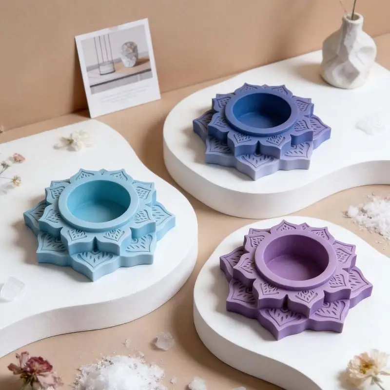 Beton-Kerzenhalter-Silikonform, Runde Lotus-Kerzenhalter-Gipsform, DIY Handgemachte Epoxidharz-Kerzenständer-Formwerkzeug – Detail 8