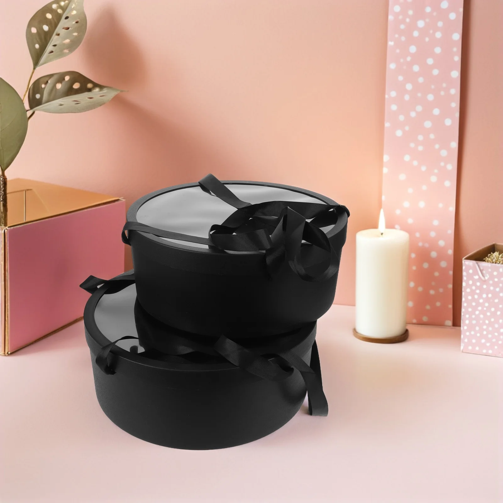 2 stuks ronde fruitbloem geschenkdoos handig draagbaarheid lange steel bloemstuk koffer voor feesten voorstellen bruiloften