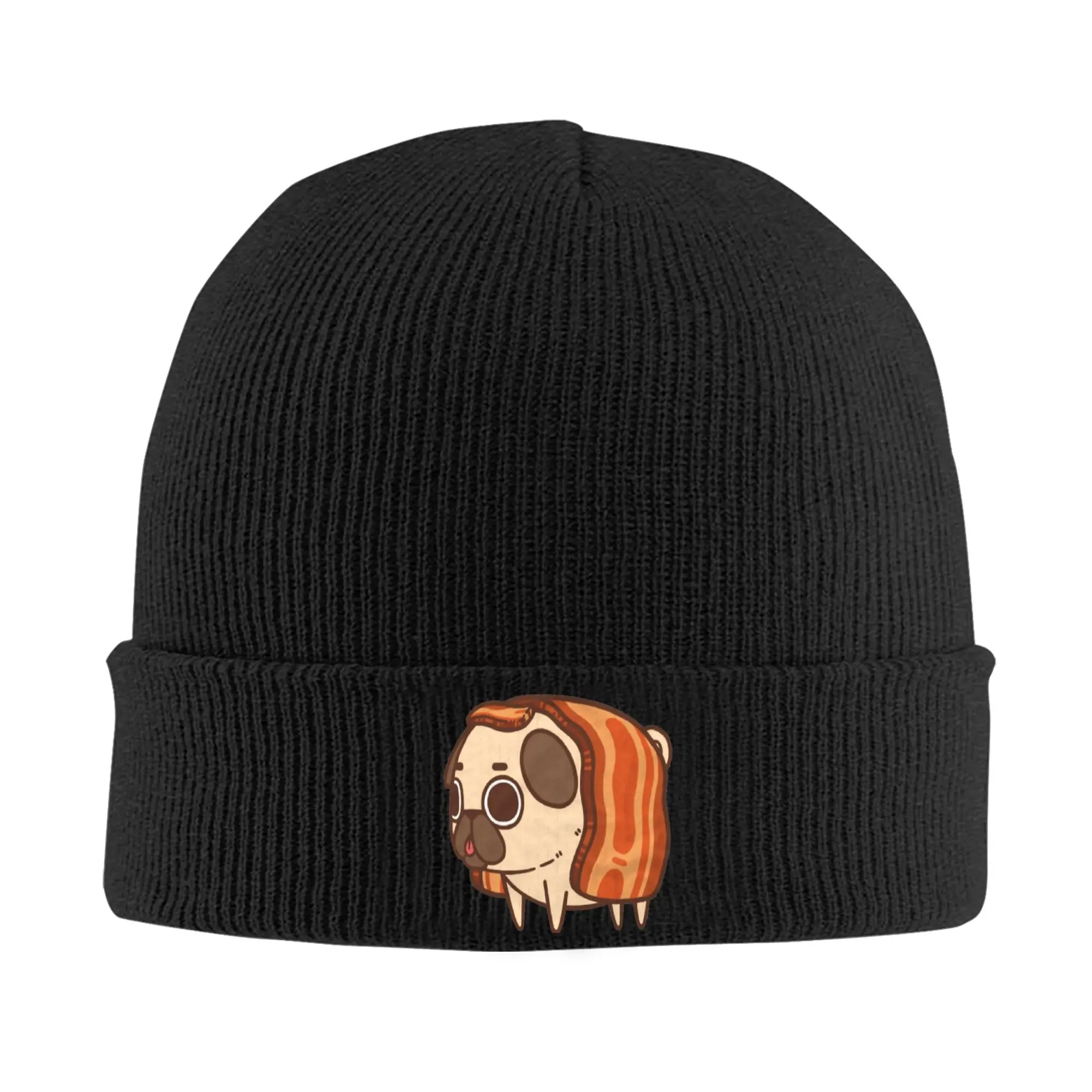 Puglie Pug Bacon Strip Hats Autumn Winter Beanie Warm  Cap Unisex Acrylic Knitted Caps
