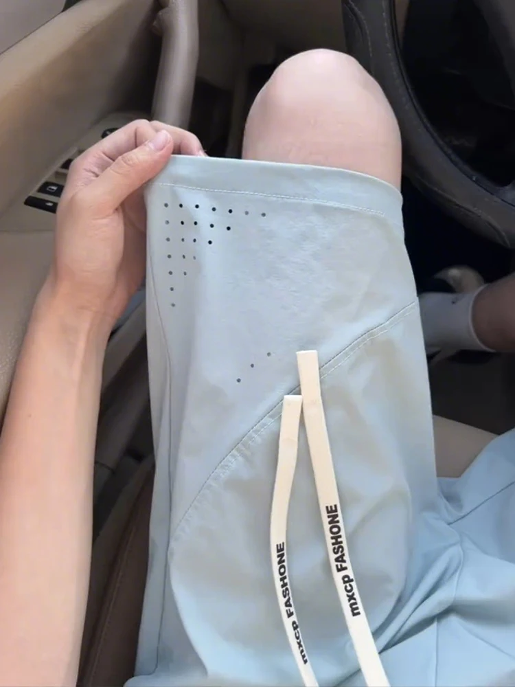 

Быстросохнущие сетчатые мужские шорты: летние, тонкие, дышащие, в американском стиле, повседневные, спортивные, длиной до колена, свободного кроя, с низкой посадкой