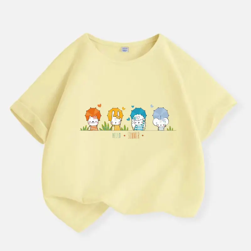 Fashion Cute Small Animal Print Cotton Girls Tshirt Summer Cartoon Short Sleeves Baby Girl T Shirt Casual Teen Kids Tops Y2K