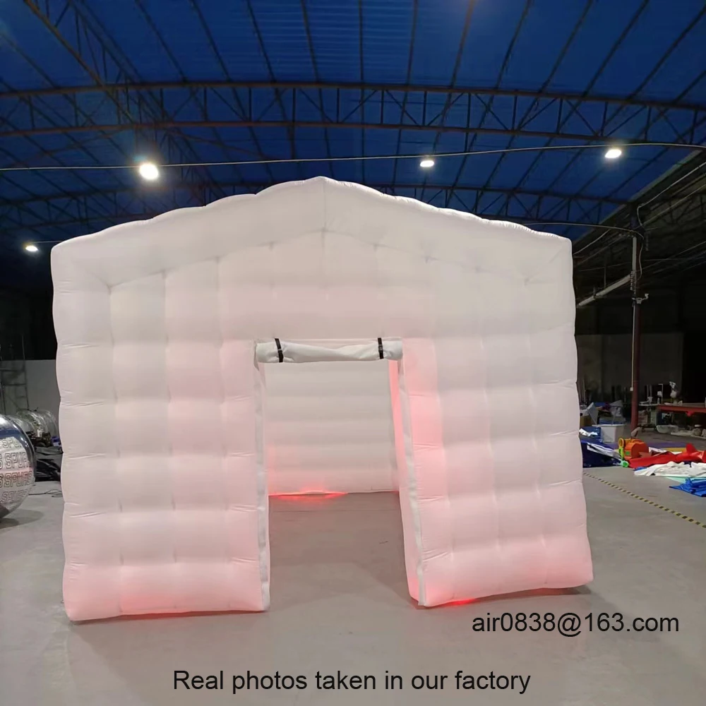 White Black Inflatable Nightclub Tent With Windows Lighting Night Club Cube Disco Music Bar Tent Wedding Photo Booth For Event