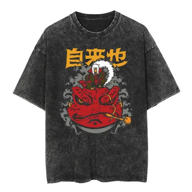 New Naruto pure cotton cute cartoon anime Jiraiya Akatsuki tissue washed short-sleeved T-shirt kawaii trendy top gift wholesale