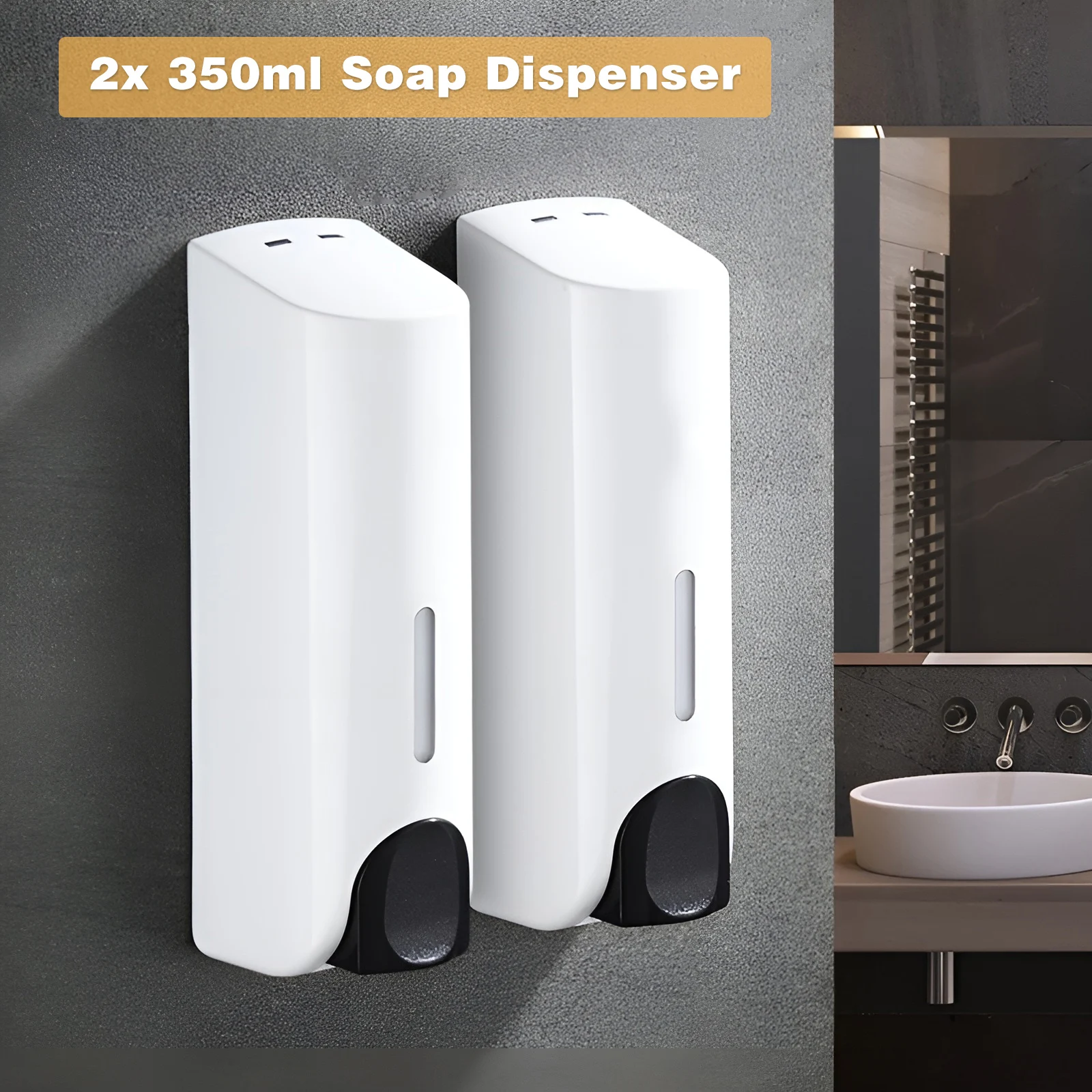 2pcs Wall Mounted Hand Sanitizer Dispenser, Press Type Liquid Soap Shower Gel Shampoo Dispenser, Bathroom Accessories, 2x 350ml