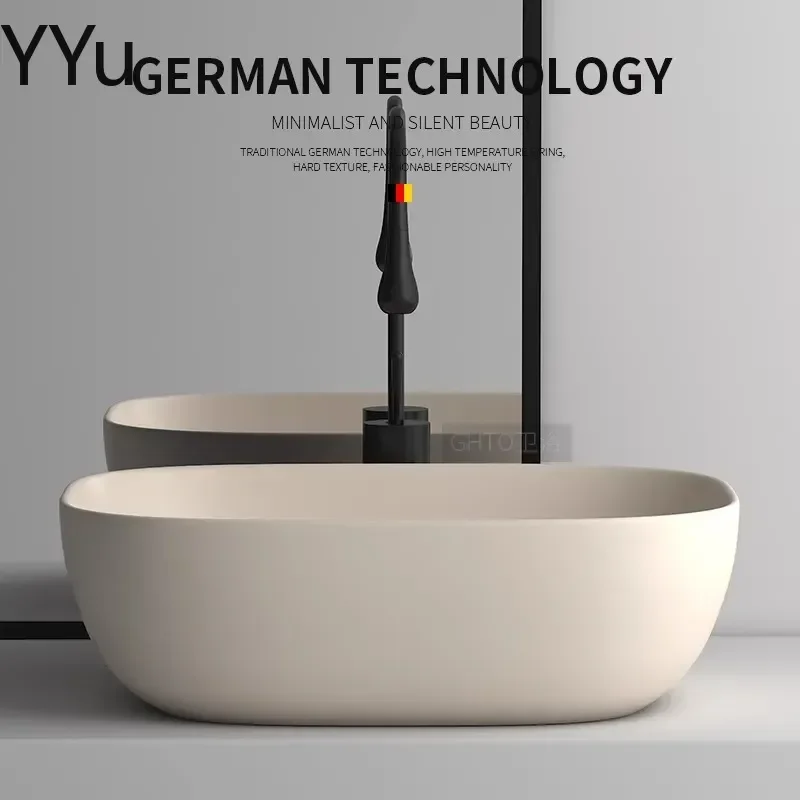 for Creative Matte Cream Oval Ceramic Countertop Basin Personalized Bathroom Sink Hand Wash Basin for Balcony Vanity Top