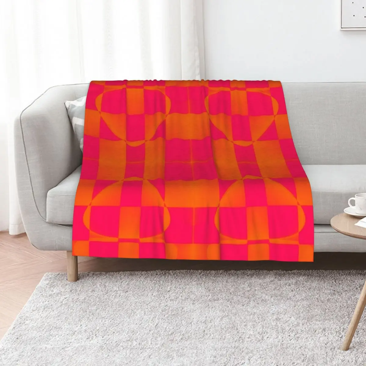 Popping Pink and Orange Throw Blanket Thins Plaid For Sofa Thin funny gift Cute Kid'S Blankets