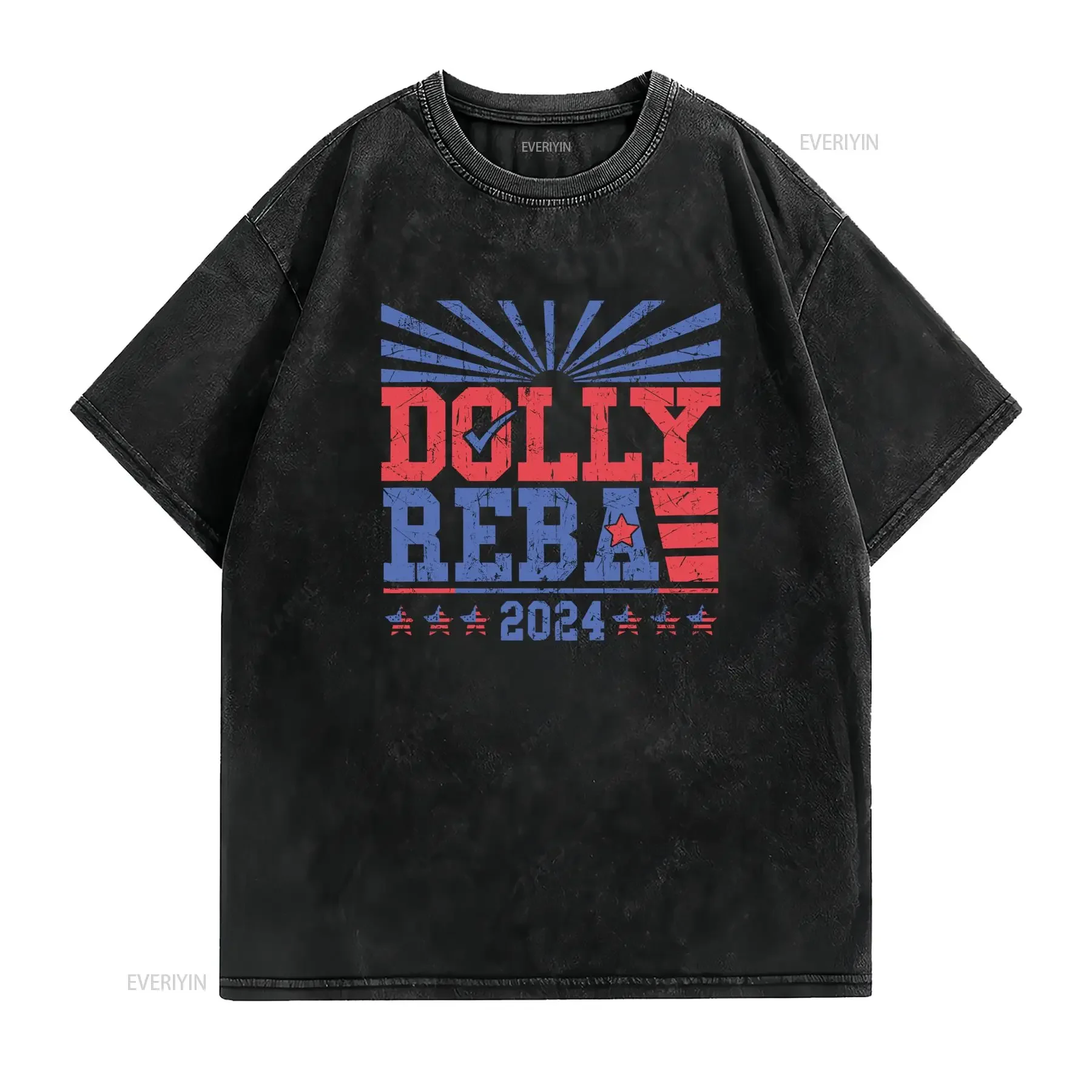 Retro Vintage Patriotic Dolly Reba 2024 Election Print Casual T Shirt vintage Washed Versatile Comfortable Breathable