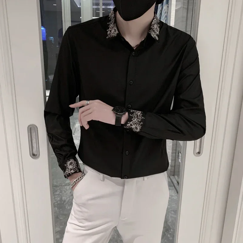 Luxury Noble Embroidery Shirt Men High Quality Long Sleeve Business Casual Dress Blouses Man Fashion Slim Fit Vintage Clothes