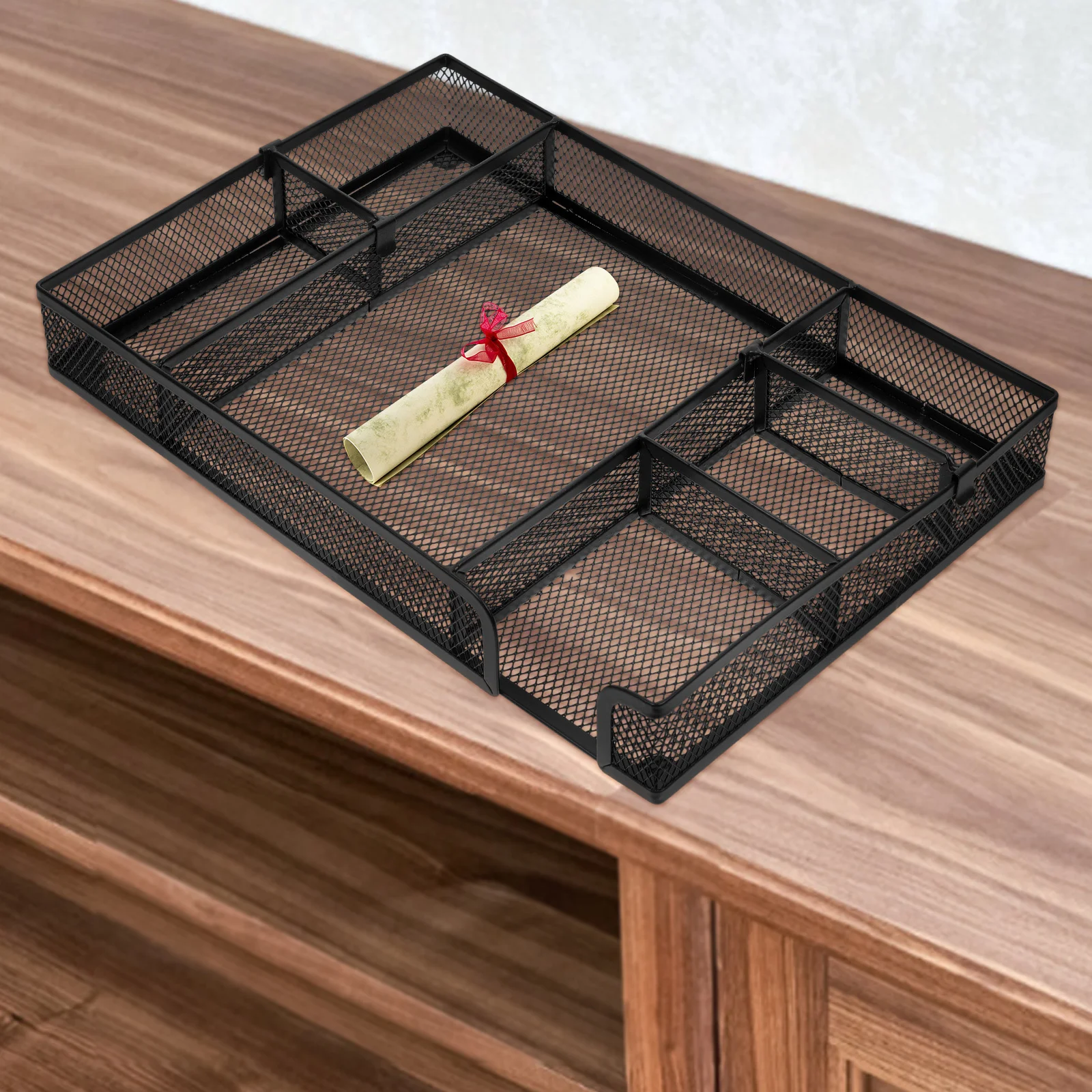 

Metal Mesh Desk Organizer Small Items Storage Six Compartments Compact Elegant Design Pen Stationery Holder
