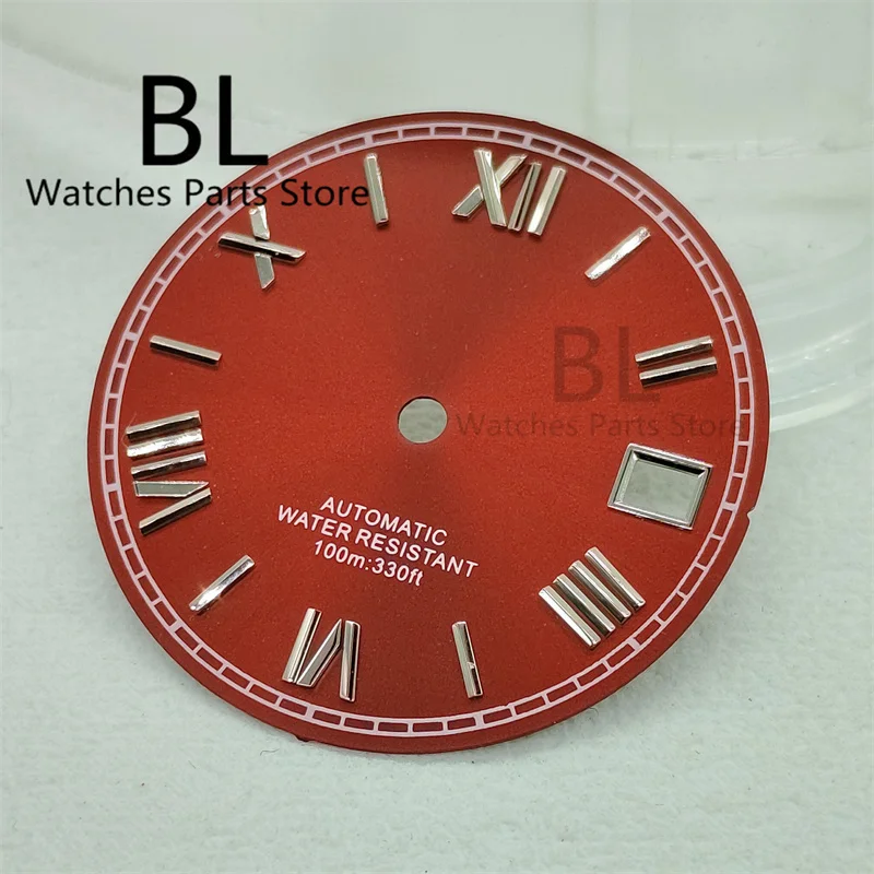 BLIGER 29mm Gold Red Black White Watch Dial With Yellow Gold Rose Roman Index No Luminous For NH35 Automatic Movement Watch Part