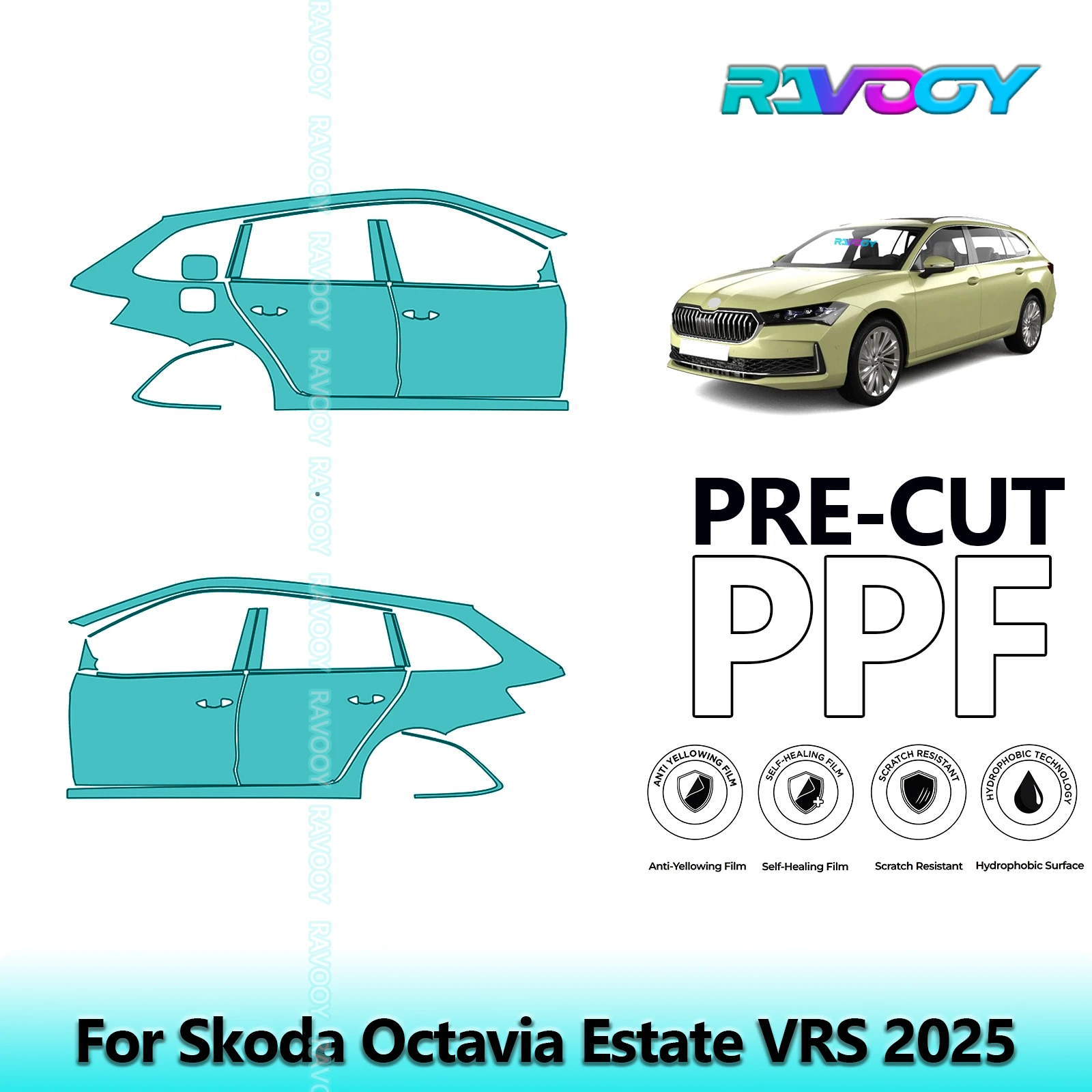 

For Skoda Octavia Estate VRS 2025 8.5mil Clear Matte Pre-Cut PPF Door & A/B Pillar Kit TPU Paint Protection Film Set