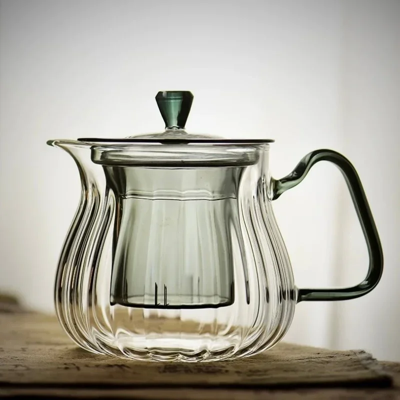 550ml Striped Heat-resistant Glass Tea Pot Flower Kettle Kung Fu Teawear Set Tea Strainer Infuser Puer Oolong Barley Pot Teaware