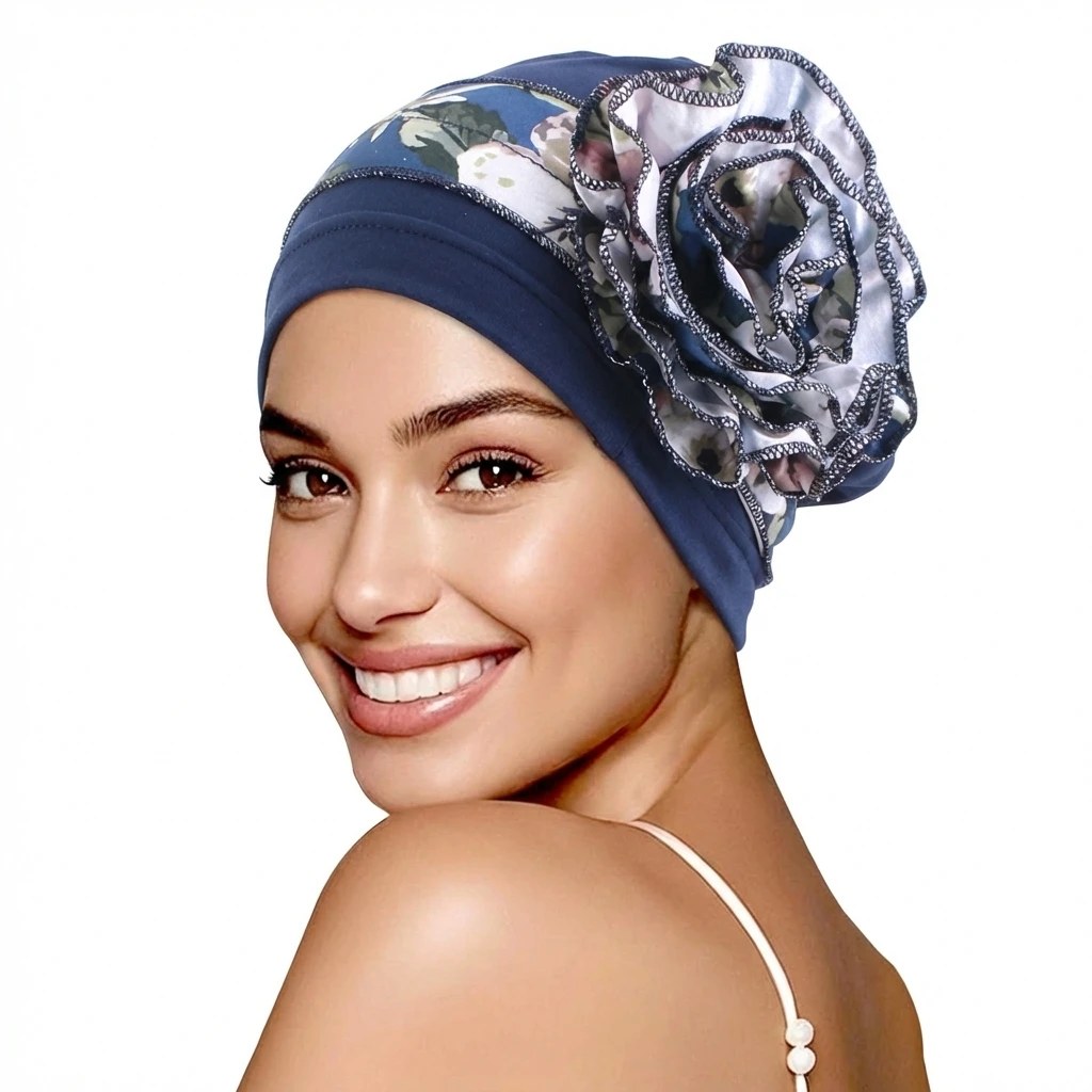Eleganter, atmungsaktiver Blumen-Turban-Hut für muslimische Frauen, Hijab-Kappen, elastische Mütze, Kopftuch, Chemo-Mütze
